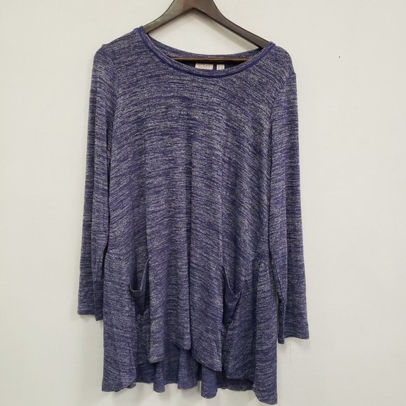 LOGO by Lori Goldstein Tops - Logo Lori Goldstein Womens Tunic Top Size 1X Blue Long Sleeve Front Pockets